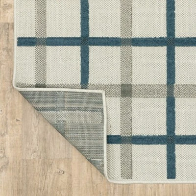 Trinity Textured Plaid Patio Area Rug Beige/Blue - Captiv8e Designs - Image 5