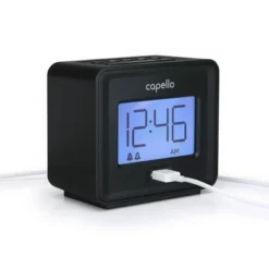 Compact Digital Alarm Clock With USB Charger Black - Capello