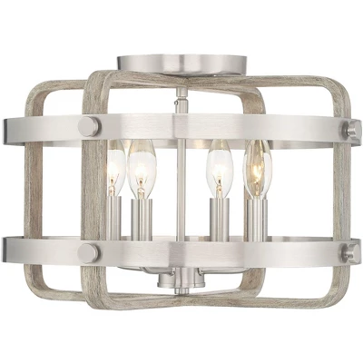Barnes And Ivy Woodway Modern Farmhouse Ceiling Light Flush Mount Fixture 15 3/4" Wide Brushed Nickel Wood Grain 4-Light For Bedroom Living Room House - Image 4