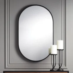 Uttermost Rapido Oval Vanity Decorative Wall Mirror Modern Matte Black Iron Frame 24" Wide For Bathroom Bedroom Living Room Home Office House Entryway