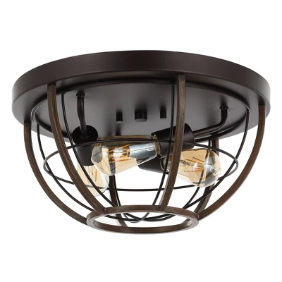 15.75" 3-Light Lyla Rustic Farmhouse Iron LED Flush Mount Wood Finished/Oil Rubbed Bronze - JONATHAN Y - Image 6