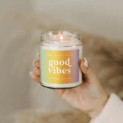 Sweet Water Decor Good Vibes Rainbow Label 9oz Clear Jar Soy Candle