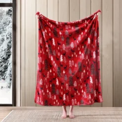 50"x60" Dear Woods Reversible Throw Blanket Red - Eddie Bauer