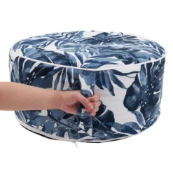 Saro Lifestyle Blue Tropic Outdoor Ottoman, 21"x9" Round, Navy Blue
