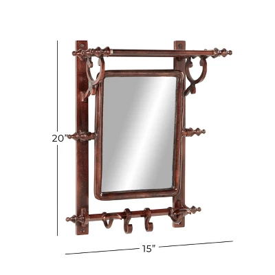 15" X 20" Bathroom Wall Rack With Hooks And Rectangular Mirror - Olivia & May - Image 2