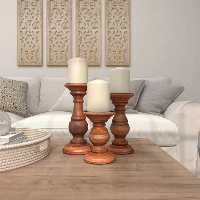 Set Of 3 Rustic Pillar Candle Holder - Olivia & May - Image 9