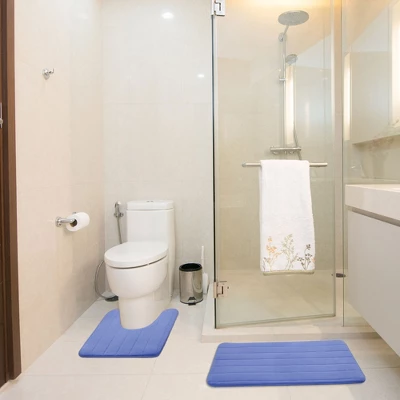PiccoCasa Memory Foam Bathroom Rugs Non-Slip And U-shaped Toilet Mat 2 Pcs - Image 2