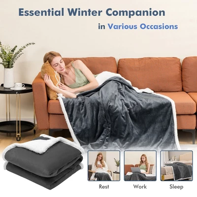 Tangkula 50" X 60" Heated Electric Reversible Flannel & Fleece Blanket Throw W/10 Heat Levels, 9 Hours Auto Shut-Off, Overheat Protection Gray - Image 6