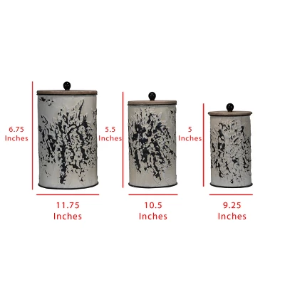 Set Of 3 Cream And Gray Floral Metal Decorative Storage Canisters - Foreside Home & Garden - Image 2