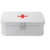 Mind Reader Galvanized Steel Vintage First Aid Storage Box, Container With Buckle Lock, Dividers For Medical Supplies, Bandages, Locking Medicine Tin, White