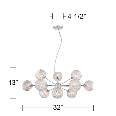 Possini Euro Design Wired Chrome Chandelier Lighting 32" Wide Modern Sputnik Art Glass 12-Light Fixture For Dining Room House Foyer Kitchen Island - Image 6