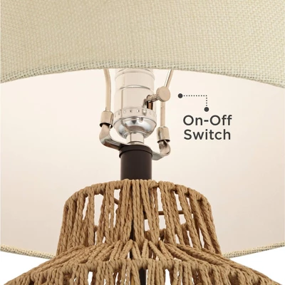 360 Lighting San Marcos Modern Coastal Table Lamp 27" Tall Natural Wicker Oatmeal Drum Shade For Bedroom Living Room Bedside Nightstand Office Kids - Image 4