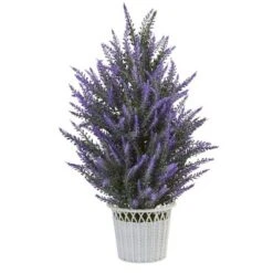 Nearly Natural 22-in Lavender In White Planter Artificial Plant