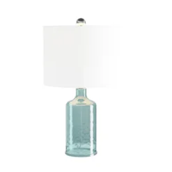 Glass Table Lamp - Accent LED Light With Clear Base And White Shade - Bedroom Lighting For Coastal, Nautical, And Cottage Style By Lavish Home (Blue)