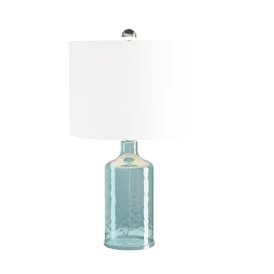 Glass Table Lamp - Accent LED Light With Clear Base And White Shade - Bedroom Lighting For Coastal, Nautical, And Cottage Style By Lavish Home (Blue)