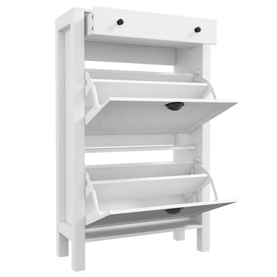 HOMCOM Shoe Storage Cabinet With 2 Flip Drawers, Adjustable Shelves And Top Drawer For 8 Pairs Of Shoes - Image 3