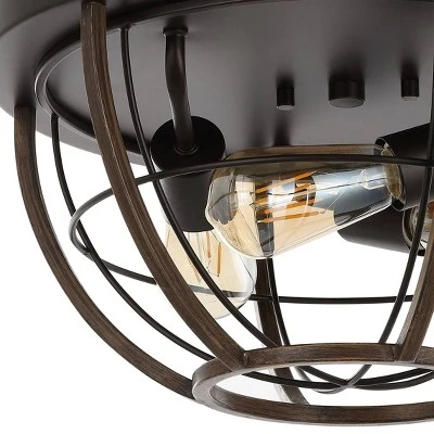 15.75" 3-Light Lyla Rustic Farmhouse Iron LED Flush Mount Wood Finished/Oil Rubbed Bronze - JONATHAN Y - Image 8