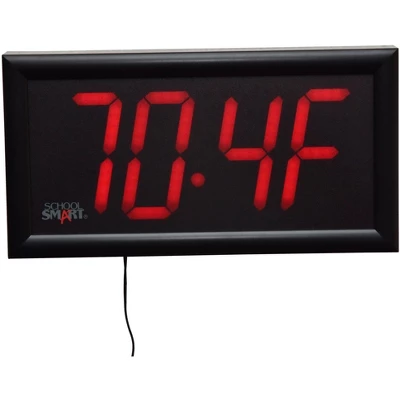 School Smart LED Wall Clock With Remote Control, 7 X 13 Inches, Red Digits