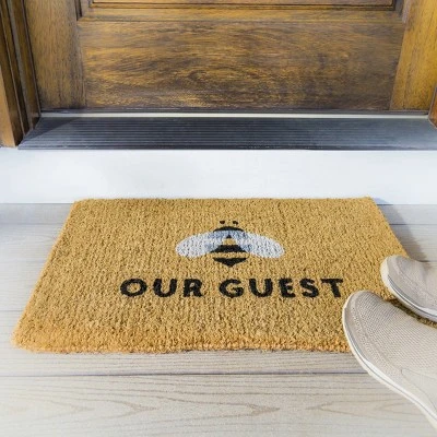 Evergreen Bee Our Guest Woven Back Indoor Outdoor Natural Coir Doormat 1'6"x2'6" Multicolored - Image 4