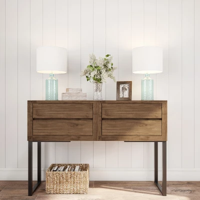 Glass Table Lamp - Accent LED Light With Clear Base And White Shade - Bedroom Lighting For Coastal, Nautical, And Cottage Style By Lavish Home (Blue) - Image 3