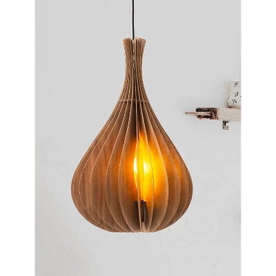 19.75" Modern Walnut Wood Hanging Pendant Light Brown - Ore International - Image 2