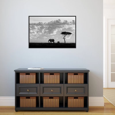 33" X 22" Elephant Silhouettes At Maasai Mara By 1x Framed Canvas Wall Art Black - Amanti Art - Image 4