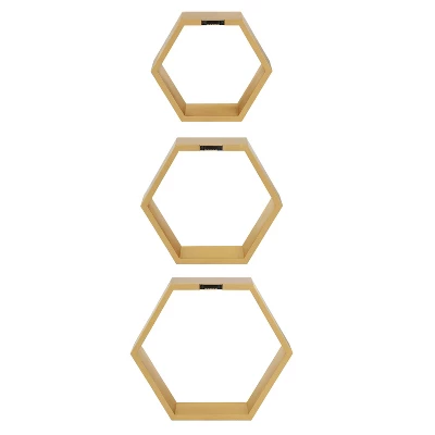 3pc Putnam Hexagon Wood Shelf Set Gold - Kate & Laurel All Things Decor - Image 3