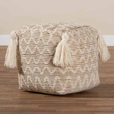 Noland Handwoven Moroccan Inspired Pouf Ottoman Natural/Ivory - Baxton Studio - Image 3