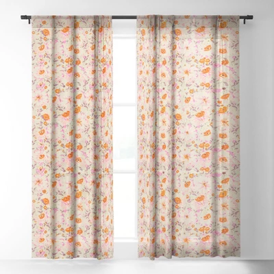 Alison Janssen Faded Floral Pink Citrus Single Panel Sheer Window Curtain - Society6