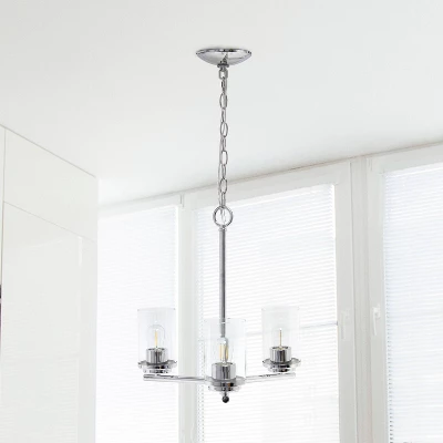 3-Light 15" Classic Contemporary Clear Glass/Metal Hanging Pendant Chandelier - Lalia Home - Image 2