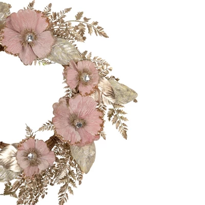 Northlight Champange And Pink Flower Wreath, 24-Inch, Unlit - Image 3