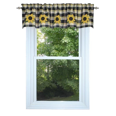Country Village Designs Sunflower Buffalo Check Buttermilk Valance, Black 72x15.5 - Image 2