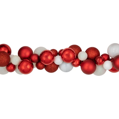 Northlight 6' Red And White 3-Finish Shatterproof Ball Christmas Garland - Image 3