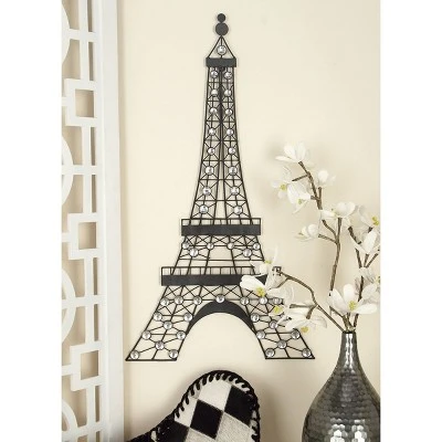 Metal Eiffel Tower 3D Wire Wall Decor With Crystal Embellishments Black - Olivia & May