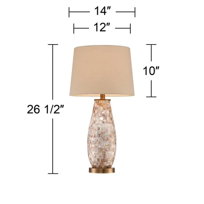 Regency Hill Cottage Table Lamps 26.5" High Set Of 2 Mother Of Pearl Tile Vase Beige Drum Shade For Living Room Family Bedroom Bedside Office - Image 5