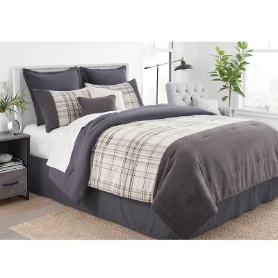 8pc Plaid With Corduroy Comforter Bedding Set Gray/Taupe - Threshold™ - Image 5