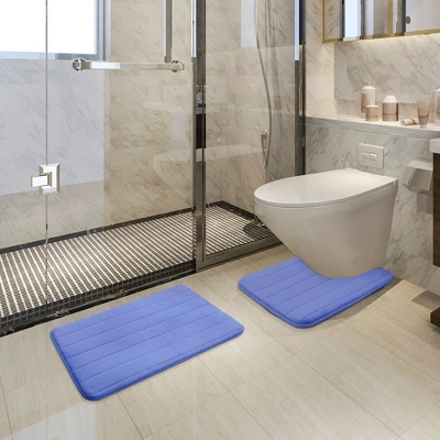 PiccoCasa Memory Foam Bathroom Rugs Non-Slip And U-shaped Toilet Mat 2 Pcs - Image 3