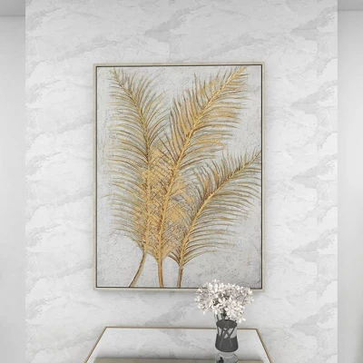 Canvas Leaf Framed Wall Art With Silver Frame Gold - CosmoLiving By Cosmopolitan - Image 8