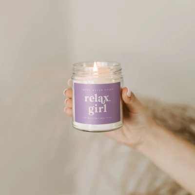Sweet Water Decor Relax Girl Violet Label 9oz Clear Jar Soy Candle - Image 2