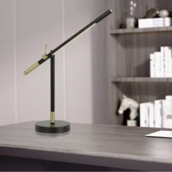 27" Metal AdjusDesk Virton Arm Desk Lamp (Includes LED Light Bulb) Black/Antique Brass - Cal Lighting