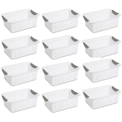 Sterilite White Small Ultra Basket Durable Plastic Storage Totes Bins For With Titanium Inserts For Home Organization - Image 6