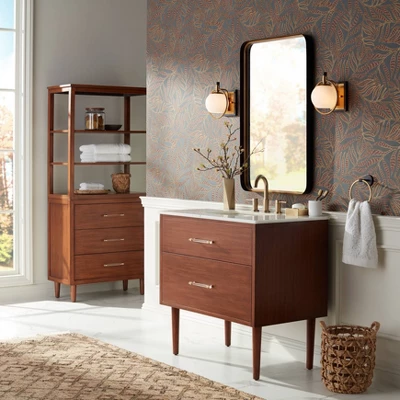 Uttermost Andi Rectangular Vanity Decorative Wall Mirror Modern Beveled Glass Gold Black Iron Frame 24" Wide For Bathroom Bedroom Home House Entryway - Image 5