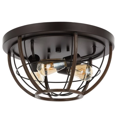 15.75" 3-Light Lyla Rustic Farmhouse Iron LED Flush Mount Wood Finished/Oil Rubbed Bronze - JONATHAN Y - Image 9