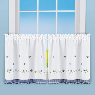 Collections Etc Embroidered Trim Rod Pocket Top Window Curtains