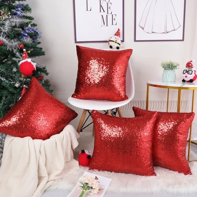 PiccoCasa Sequin Throw Pillow Covers Glitzy Shiny Sparkling Satin Solid Square Pillowcase 4 Pcs - Image 6