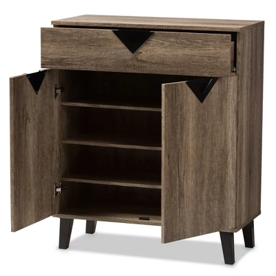 Wales Modern And Contemporary Wood Shoe Storage Cabinet Light Brown - Baxton Studio - Image 2