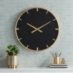 River Parks Studio Canterbury Gold And Glossy Black 23 1/2" Round Wall Clock