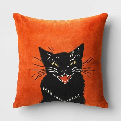 Fierce Cat Applique Cotton Velvet Square Halloween Throw Pillow - Threshold™ - Image 4