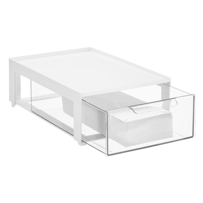 MDesign Plastic Stackable Office Storage Organizer With Drawer - Image 5