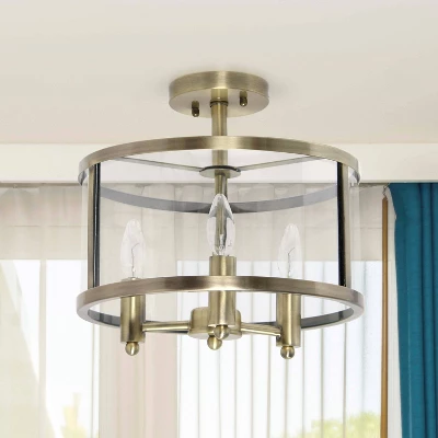 3-Light 13" Industrial Farmhouse Glass/Metallic Accented Semi-flushmount Ceiling Light - Lalia Home - Image 2